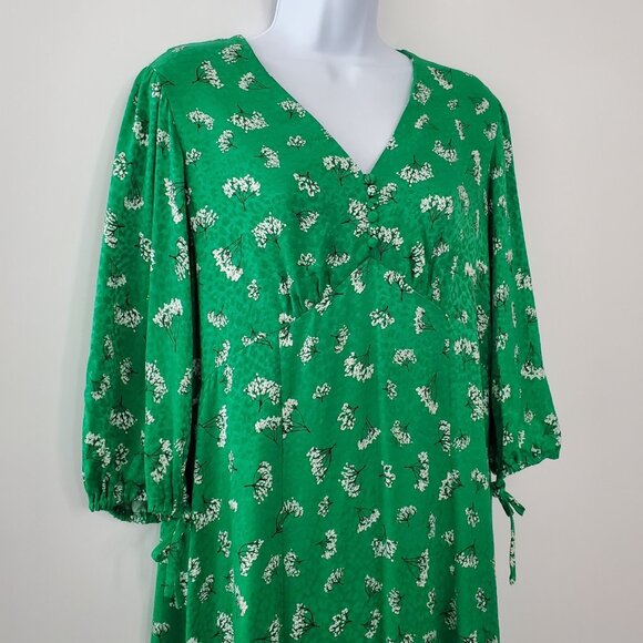 Maje Womens Rizelle Green Floral Print Mini Dress Size 42 Tied Sleeve V Neck - Picture 2 of 9